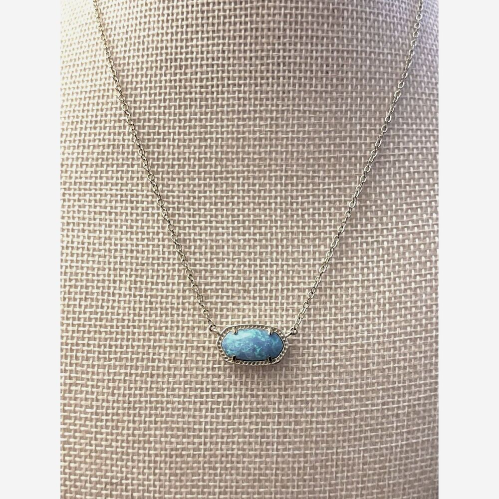 Kendra Scott Elisa Silver Tone Pendant Necklace Ocean Blue Kyocera Opal - Picture 2 of 4